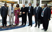 L-R: Lincoln Ralechate Mokose, Minister of Forestry and Land Reclamation, Lesotho; Luc Gnacadja, Executive Secretary of the UNCCD; Sherry Ayittey, Ministry of Forestry and Environment, Ghana; Sergio La Rocca, Under-Secretary of Planning and Environmental Policy of Argentina; Octavio Pérez Pardo, Director of Soil Conservation, Argentina; Clemente Dlamini, Ministry of Environment, Swaziland; and Ramadham Saif Kajembe, Ministry of Forestry and Environment, Kenya